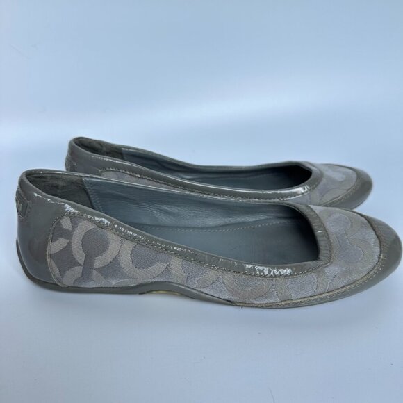 Coach Logo Ballet Flat Size 6 Silver Grey Vintage Y2K 2000s Patent Leather - Picture 7 of 9